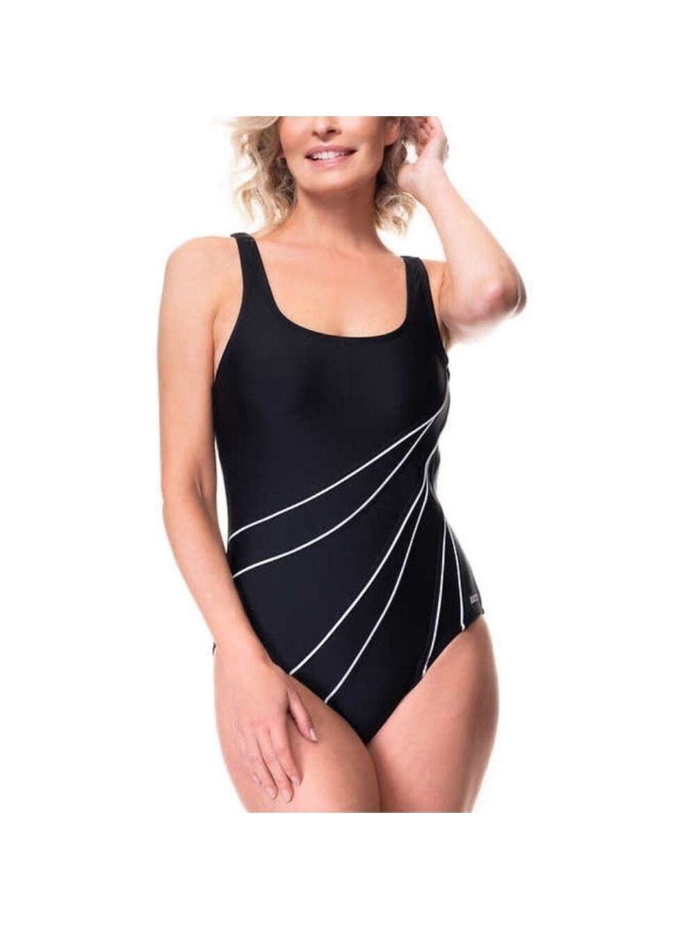 8 • Roots •  Black Swimsuit with White Accents